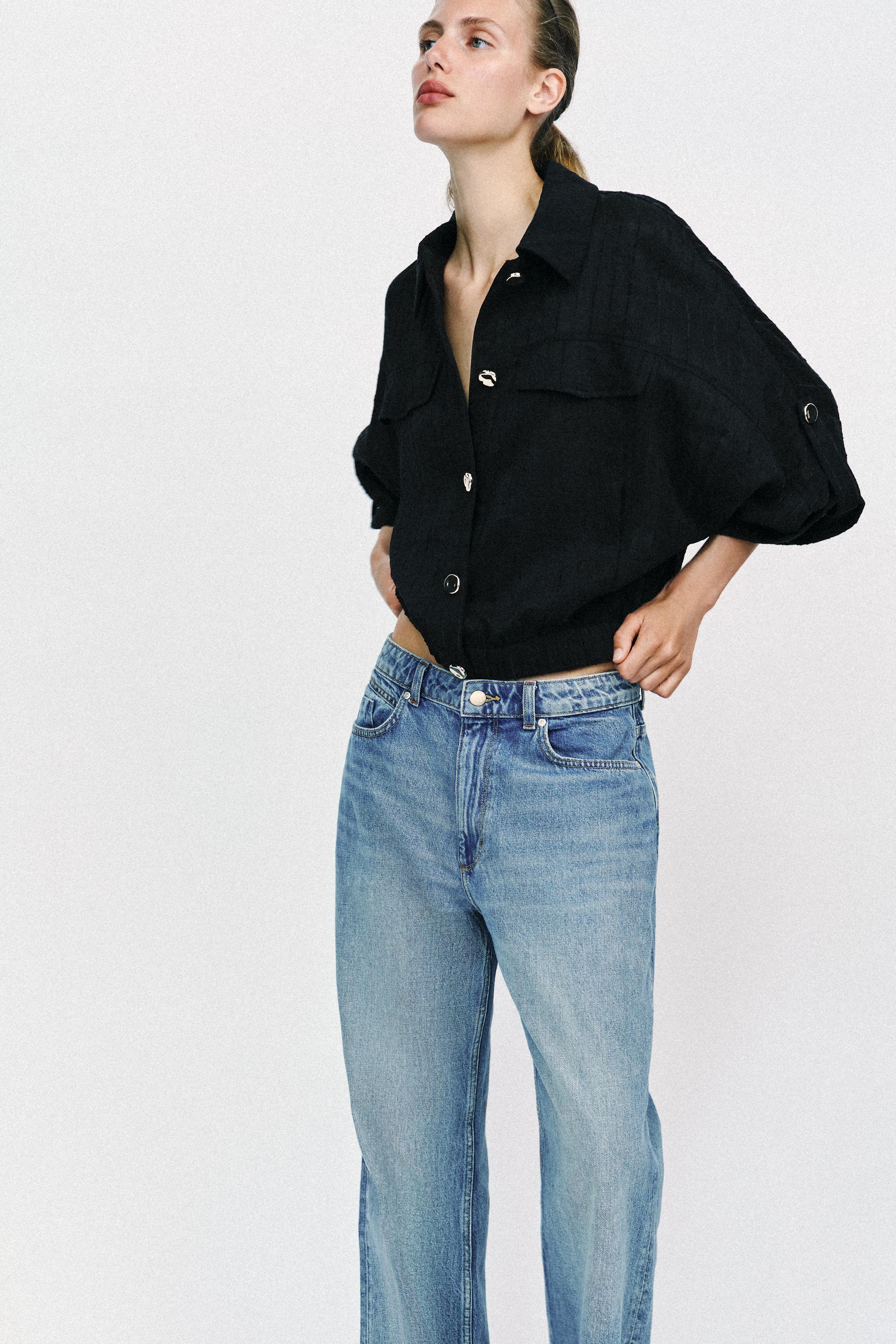 TABBED SLEEVE SAFARI BLOUSE